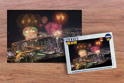 Puzzel Vuurwerk boven de Zuid-Koreaanse stad Busan - Legpuzzel - Puzzel 1000 stukjes volwassenen