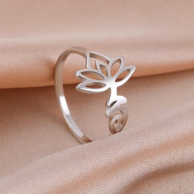 LIKGREAT Roestvrij Staal Lotusbloem Ring Unalome Symbool Boeddhisme Indiase Om Ringen voor Vrouwen Genezende Charms Amulet Sieraden Cadeau 10