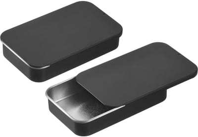 Metalen blikjes met deksel, 2 stuks. Kleine blikken doos 80 x 50 x 15 mm metalen doos voor snoep en kleine voorwerpen - zwart