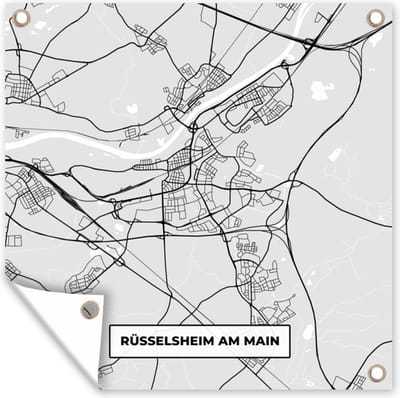 Tuin poster Kaart - Rüsselsheim Am Main - Duitsland - Stadskaart - Plattegrond - 200x200 cm - Tuindoek