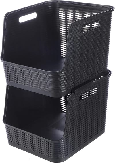 Ezystorage Kunststof zwarte mand - 14 liter - Open Voorzijde (per 1 stuk) - Stapelbaar