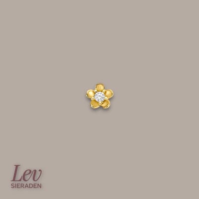 Lev Sieraden - 14 karaat Geelgouden Labret piercing - 1.0 x 8 mm met Bloem 3.5 mm met Zirkonia steen - Gold - Piercing - labret piercing - neuspiercing staafje - tragus piercing - Monroe piercing - Oorpiercing