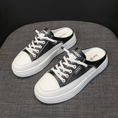 Echt Leer Platte Neus Half Slippers Dames Zomer Nieuw Mesh Ademend Hakvrij Luie Schoenen Witte Schoenen 35 gray
