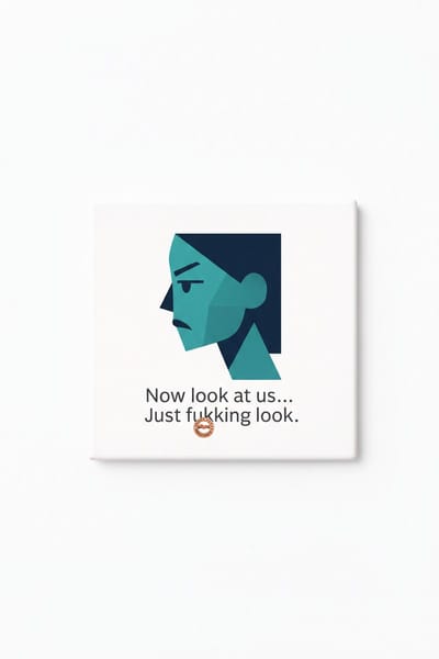 Grappige Sarcastische Quote Tegel – “Kijk Ons Nou, Kijk Dan Gewoon” Minimalistisch Gezicht Design – Humoristische Keramische Decoratieve Tegel Cadeau