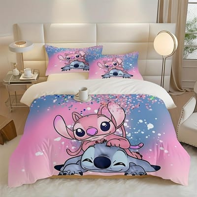 Stitch Print Slaapkamer beddengoed set dekbedovertrek Kerstcadeaus Comforte Cartoon Met kussensloop geschikt voor kinderen en volwassenen AU Single(140*210cm)3pcs