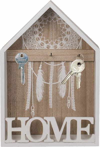 Out of the blue Sleutelkastje Dromenvanger design - hout - wit - 30 x 20 cm - 3 sleutelhaakjes