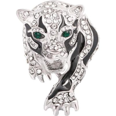 Broche Tête de Tigre Animal Bête Strass Haut de Gamme Style Rétro Homme Année du Tigre Épingle de Transport Accessoires Vêtements white