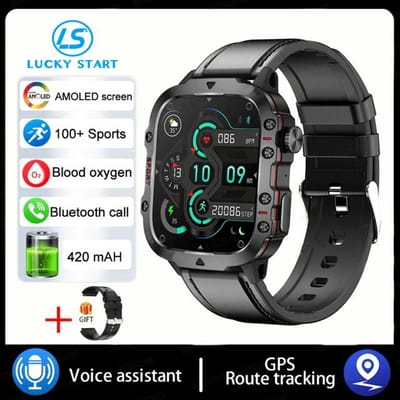 Voor Huawei Voor Xiaomi 1.96 Inch Scherm Smart Watch Heren Bluetooth Call 420 MAh Sport Waterdicht Hartslag Bloed Zuurstof SmartWatch leather