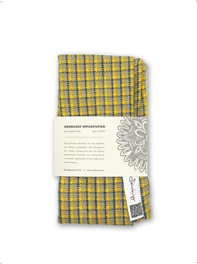 Doorgeef Inpakpapier - Furoshiki - Duurzaam cadeau - Cadeaupapier - Inpakstof - Geel groene ruit - Size M