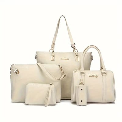 Bovista Handtas Dames - Schoudertas - School - Shopper - Schooltas - Werktas - 5-Delige Set - Beige