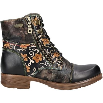 Laura Vita Anita 006 Camel Brown Floral Dames Gothic Victoriaanse Leren Enkellaarsjes
