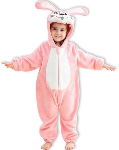 BoefieBoef Dieren Baby Onesie Peuter Pyjama Kinderen 6 maanden tot 2 jaar – Roze Konijn – Verkleedpak met Luierrits – Carnaval Sinterklaas Kerst en Kraamcadeau - Zacht Flanel - Romper - Boxpak - Jongens - Meisjes - Kruippak - Winterpak