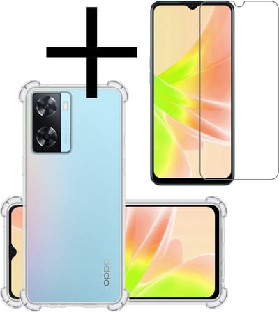Hoesje - Met Screenprotector - Geschikt voor OPPO A57 - Sterk & Shockproof - Siliconen Case - Back Cover - Telefoon Hoes - Shock Proof - Transparant