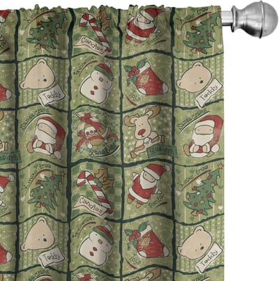 ABAKUHAUS Gordijnen – 2x75x175 cm – Olijfgroen/Wit, 6,5 cm rodsleeve