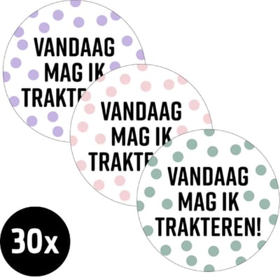 30x Sluitsticker Vandaag mag ik trakteren | assorti 3 kleuren | 40 mm | Sluitzegel Feest | Sluitsticker | Chique inpakken | Traktatie - Verjaardag - Feest - Kinderfeest - Kinderverjaardag