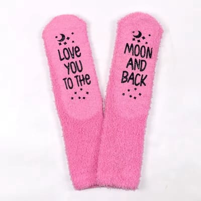 SilverAndCoco - Hou van Jou Vrolijke Huis Sokken Foute / Leuke Happy Grappige Valentijn Dikke Warme Vrouwen Socks / Verliefd Sok Outfit Katoen / Vrouwen Valentijns cadeau voor hem met Tekst Vriendin Vrouw Liefde - Love You to the Moon
