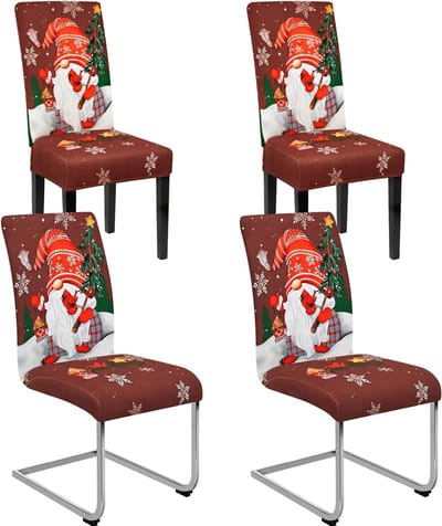 Kerst Stoelhoezen Set van 4 of 6 - Universele Elastische Hoezen voor Eetkamerstoelen, Wasbare Bescherming voor Feestjes en Hotels