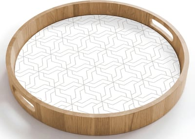 Dienblad rond 40x40 cm - Schootdienblad hout - Grafisch - Patroon - Modern - Borrelplank rechthoek - Plateau houten dienbladen