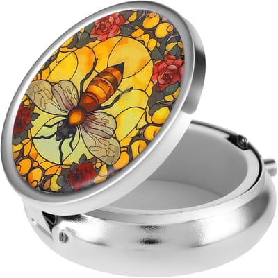 Elegante Kleine Pillendoos met Spiegel - Draagbare Pillendoos voor Reizen, Metalen Opberger voor Vitaminen en Visolie
