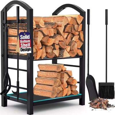 Brandhoutrek met gereedschap - Haardhout opslag - Haardhout organiseren - Inclusief 4 gereedschappen - 40 x 75 x 30 cm