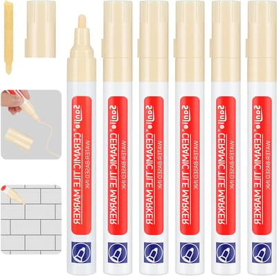 Beige Tegelvoeg Marker Set van 6 Stuks met Vervangtips, Waterdichte Voegrenovatie voor Keuken en Badkamer Tegels