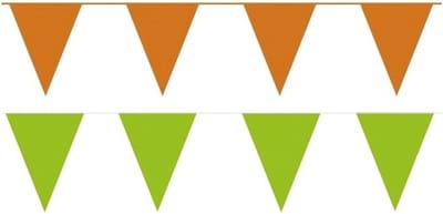 Feest versiering punt vlaggetjes pakket - 60 meter - groen en oranje - slingers / vlaggenlijnen - kunststof - buiten/binnen
