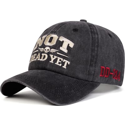Casquettes de baseball unisexes Broderie « Not Dead Yet » Lavées Printemps Automne Extérieur Réglables Casquettes décontractées Casquette anti-UV Casquette de sport gray