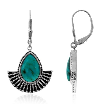 Cavill - Zilveren Oorbellen 925 Sterling Zilver Geoxideerd - Blauwe Kingman Mohave Turkoois Druppel Cabochon - Handgemaakte Boho Vintage Sieraden