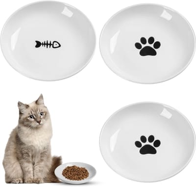 3 stuks keramische kattenkommen - platte kattenschalen met siliconen ringen, waterdichte kattenbak voor eten en water, afwasmachine