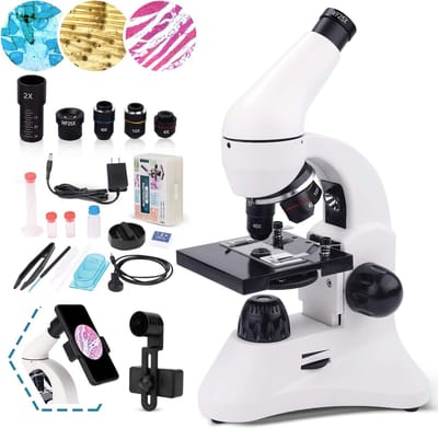 40X-2000X Microscoop voor Kinderen en Professionals - Hoogwaardige Optica - Variabele Vergrotingen - Dubbele LED-verlichting - Geschikt voor Laboratoriumgebruik