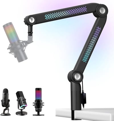 Verstelbare Microfoonarm voor Desk - Compatibel met HyperX, Shure, Blue Yeti en FIFINE - Ideaal voor Streaming, Podcasting en Opnames met RGB Verlichting en Geluidsregeling