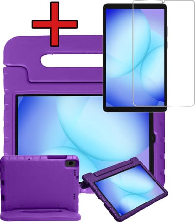 Hoesje - Geschikt voor Samsung Galaxy Tab A11 / A9 - Met Screenprotector - Kinderhoes - Shockproof Bumper - Kidsproof Case - Tablethoes - Kinder Hoes Cover - Paars