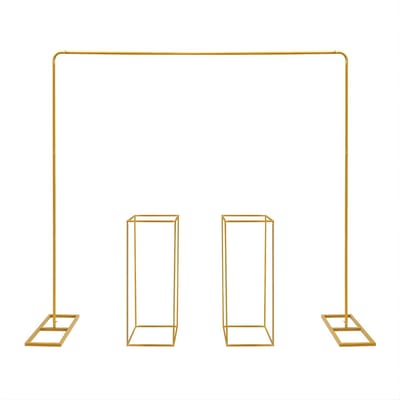 Metalen Trouwart Set – 2 x 2 m Wedding Arch met 2 Bloemenstandaards 27 x 27 x 80 cm – Decoratieve Backdrop Set voor Bruiloft en Feest – Goud
