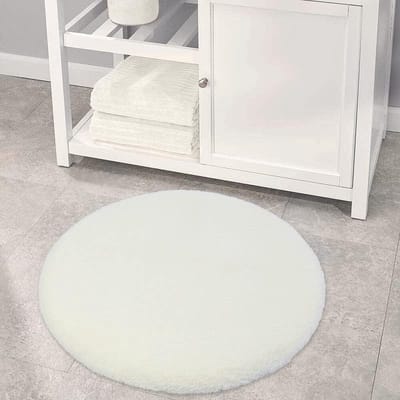 Badmat, antislip, rond, badtapijt, verdikt, badkamertapijt, zacht, badtapijt, pluizige microvezel, badmat, super absorberend - 71 x 71 cm (crèmewit