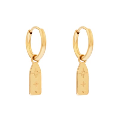 Essentialistics - Oorbellen minimalistisch met hanger staafje sterretjes - Nikkelvrij - Goudkleur - Stainless steel (verkleurt niet) - Kliksluiting
