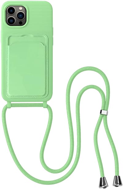 Hoes Geschikt voor iPhone 13 Pro Hoesje Pas Houder Case Hoes Met Koord - Hoesje Geschikt voor iPhone 13 Pro Hoes Met Telefoonkoord Pasjeshouder Cover - Groen
