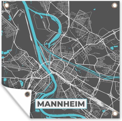 Tuin poster Stadskaart – Plattegrond – Duitsland – Blauw – Mannheim – Kaart - 200x200 cm - Tuindoek
