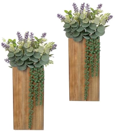 Set van 2 Houten Wandplanten met Kunstplanten voor Droogbloemen