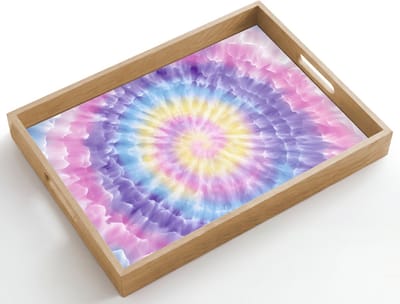 Dienblad hout 50x35 cm - Schootdienblad - Spiraal - Tie dye - Pasteltinten - Borrelplank rechthoek - Plateau dienbladen