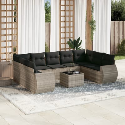 vidaXL - 10-delige - Loungeset - met - kussens - poly - rattan - lichtgrijs