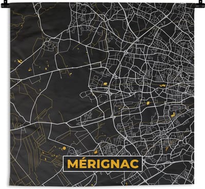 Wandkleed - Wanddoek - Kaart – Stadskaart – Mérignac - Plattegrond – Frankrijk - 180x180 cm - Wandtapijt