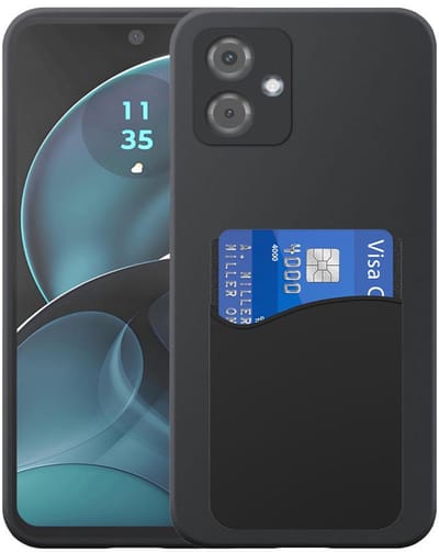Geschikt voor Motorola Moto G14 Telefoonhoesje met Siliconen Pasjeshouder - Flexible Back Cover Case Siliconen TPU with Silicone Cardslot - Zwart - Smartphonica geschikt voor Motorola Moto G14