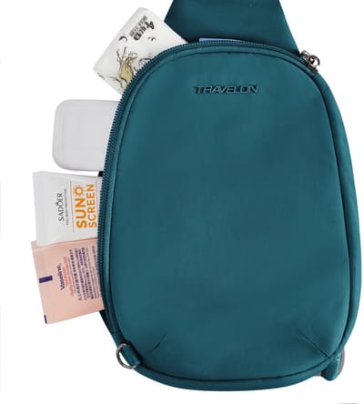 Travelon Roam Compact Anti-Diefstal Sling Tas - Borsttas & Crossbody met RFID & Snijbestendige Riem - 1,25L - Zeegroen