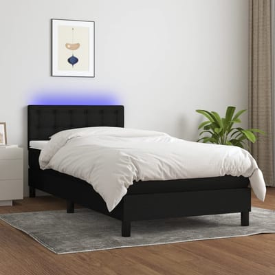 vidaXL - Boxspring - met - matras - en - LED - stof - zwart - 80x200 - cm