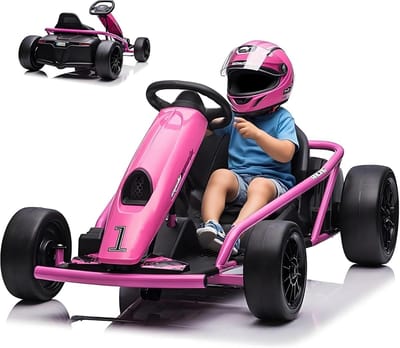 Elektrische Driftkart Kinderen 24V | 2x 300W Motoren, 9Ah Accu, Max 13 km/u | Muziek & Claxon, Belastbaar 70kg | Voor 8-12 Jaar, Roze
