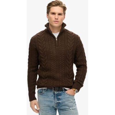 Superdry Vintage Jacob Kabeltrui met Halve Rits Bruin Grootte: S