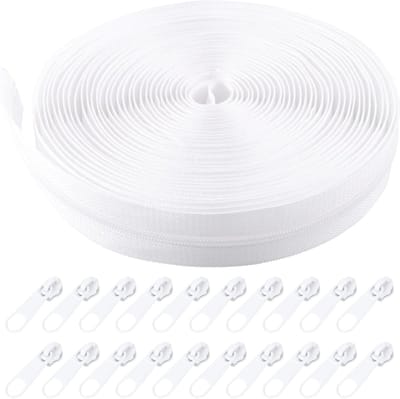 Witte ritsen van 12 meter met 30 metalen sliders voor naaiprojecten, kleding en beddengoed (breedte: 25 mm)