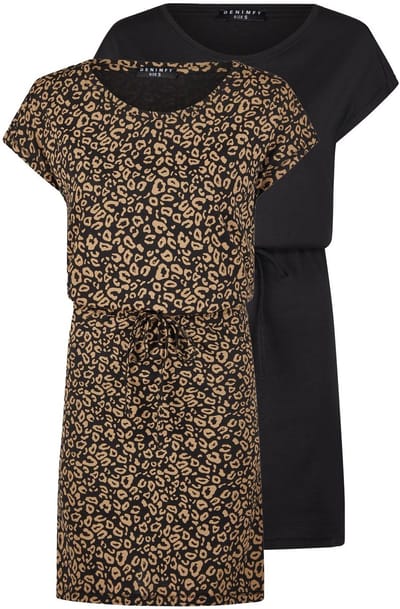 DENIMFY Dames Jurk DFBella regular fit Bruin S Ronde Hals Volwassenen Zomerjurk
