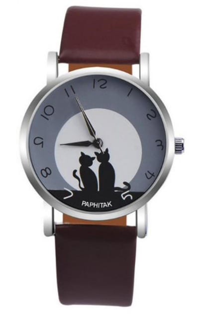 Hidzo Horloge Paphitak Katten - Ø 37 mm - Donker Bruin - Kunstleer