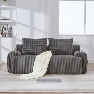 MIVRAY Zitbank 200 x 99 x 80 cm - Modulaire 2-Zits Bank Met Bekerhouder En Opbergvak - Voor Woonkamer En Lounge - Cord Donkergrijs